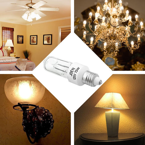 JDE11 75W 120V Halogen Bulb T4 Mini Candelabra Base Warm White 2800K Dimmable JD E11 Bulbs(Pack of 5)...