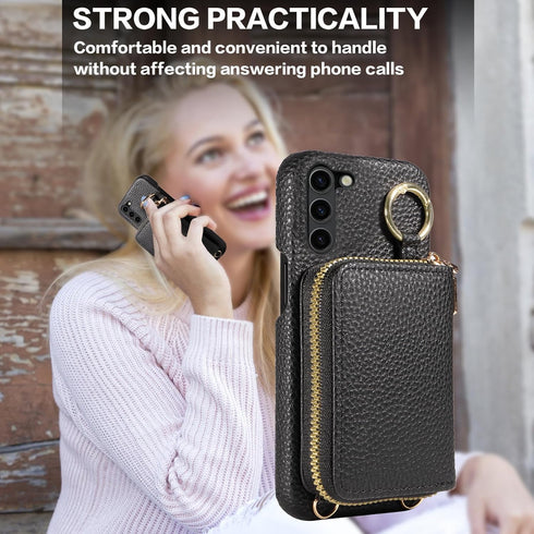 Furiet Wallet Case for Samsung Galaxy S23 Plus S23+ 5G with Shoulder Strap Ring Buckle, Zipper Flip Organ Purse, Card Holder Stand Cell Phone Cove...