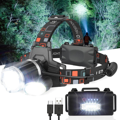 Rechargeable Headlamp, 10000 High Lumen Head Lamp, Super Bright LED Head Light Camping Accessories with Red Light, 4 Modes USB Recharge Flashlight...