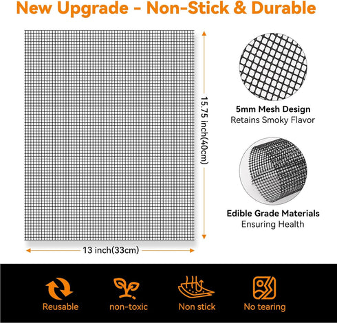 Dailyart Grill Mesh - Set of 5 Non-Stick Mesh Grill, Even Heating, Easy Clean-Up, Reusable and Durable, Perfect Mesh Grill Mat for Outdoor BBQ Acc...