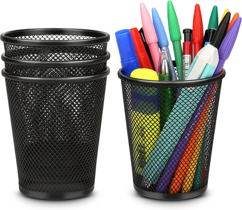 Pen Holder for Desk, Pencil Holder for Desk, 4 Pack Pencil Cup for Pen, Mesh Metal Pen Organizer for Desk Black, Desk Pen Holder...