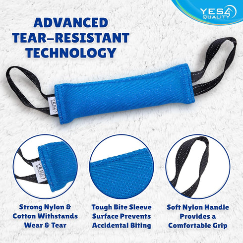 Dog Bite Tug Toy (11.8"x3.5"), Durable Blue Pull Toy w/ 2 Soft & Strong Black Handles, Tough Nylon Bite Pillow for Small to Medium Dogs, Ideal for...