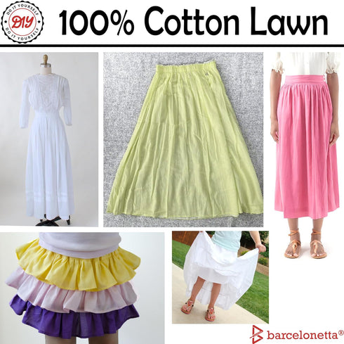 | Cotton Lawn Fabric | 100% Cotton | Thin | 58" Wide | Lining, Sewing, Air Feel Layer | Cloth, Solid (White, 2 Yard)...