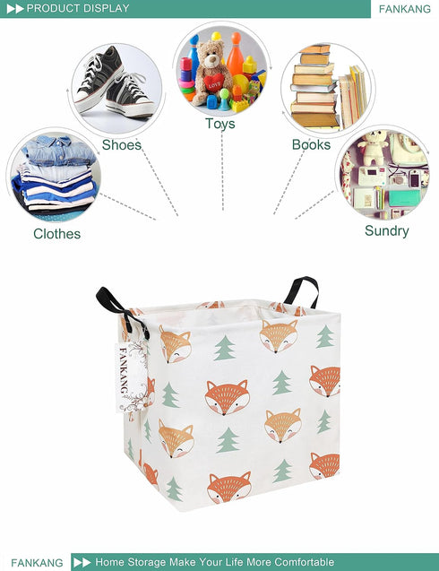 FANKANG Square Nursery Hamper Storage Bins Canvas Laundry Basket Foldable with Waterproof PE Coating Storage Baskets Gift Baskets for Children, Of...