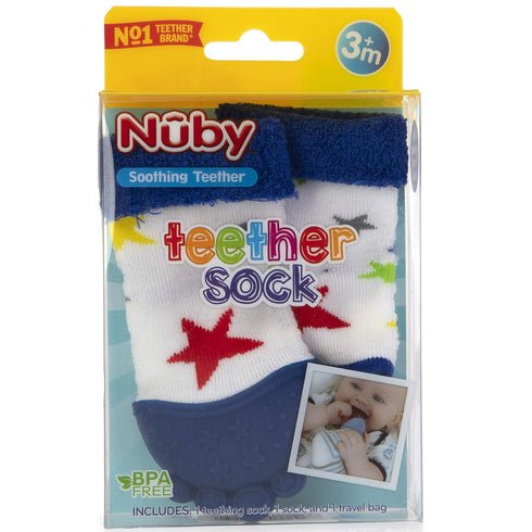 Nuby Soothing Teether Sock, Blue Stars, 5"...