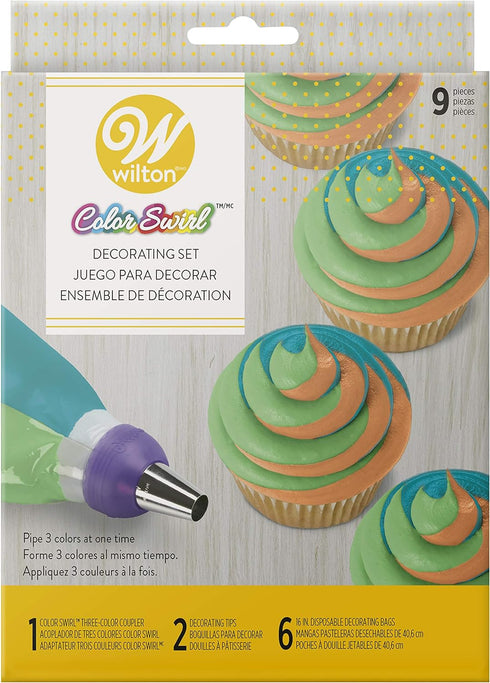 Wilton Color Swirl Icing Kit, Color Swirl Plastic Coupler With Swirl Feature, Piping Bags And Tips Set Icing Piping Kit, 9-Piece...