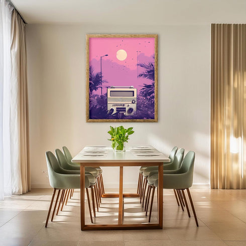 Posterizer 1 pcs-vintage radio and pink girly background collage-Landscape & Nature Art-Abstract & Modern Art-Gift for Art Lovers- UNFRAMED Wall A...