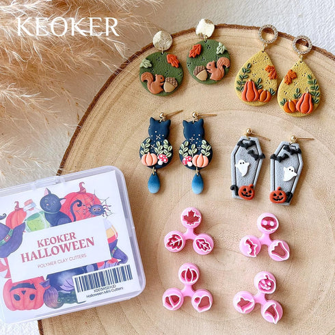Keoker Mini Polymer Clay Cutters Halloween - Mini Fall Clay Cutters for Earrings Making, Maple Leaf Autumn Clay Earrings Cutters, Clay Cutters for...