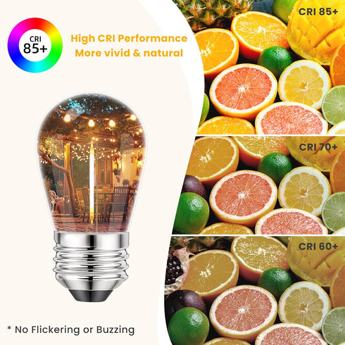 Svater S14 LED Bulbs for Outdoor String Light, E26 Base Shatterproof Replacement Bulbs, 1W Bulb Equal to 11W Incandescent, Dimmable, Waterproof, 2...