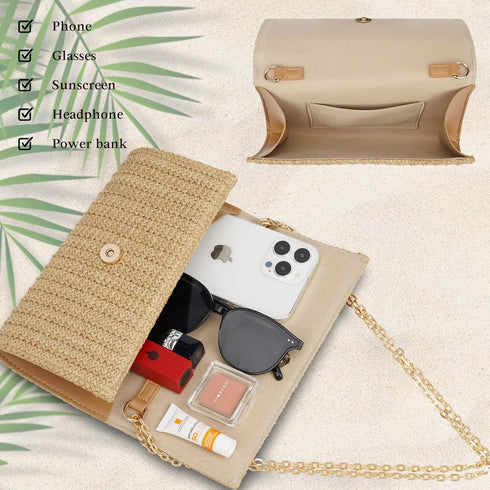 Straw Clutch Purse Shoulder Crossbody Bag Envelope Purse Raffia Handbag for Summer Beach Travel 2024 Trendy...