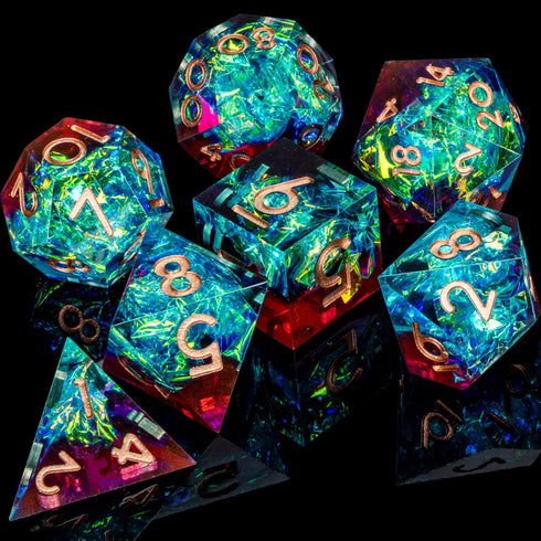 ARUOHHA Sharp Edges Dice Set DND Resin Lightning D&D Dice with Box, Translucent Polyhedral Dice Dungeons and Dragons RPG Role Playing Games Handma...