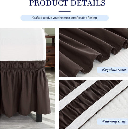 Subrtex Wrap Around Bed Skirt Elastic Elegant Soft Fabric Ruffled Fade Resistant Replaceable (Full, Chocolate)...