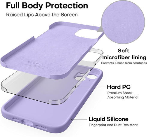 CellEver Heavy-Duty Silicone Case for iPhone 14 - Military Drop Protection, Camera Shield, Scratch-Free Interior, Light Purple...