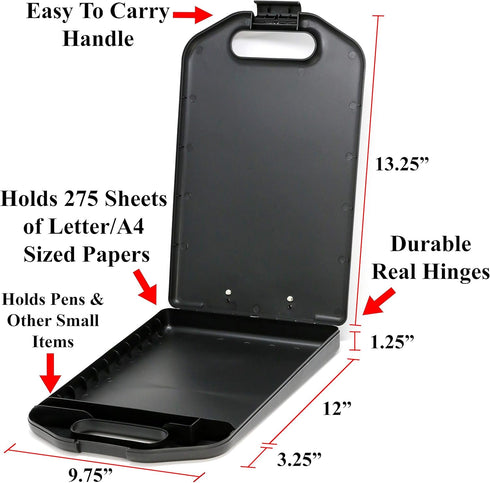 Think2Master Black Plastic Storage Clipboard with Handle and Real Hinges. Storage Area Holds 275 Letter Sized Paper....