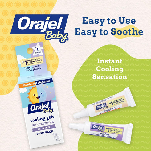 Orajel Baby Daytime & Nighttime Cooling Gels for Teething, Drug - Free, #1 Pediatrician Recommended Brand for Teething*, Two 0.18oz Tubes...