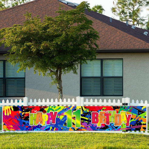 Colorful Neon Graffiti Happy 11th Birthday Banner, Glow in the Dark 11th Birthday Yard Banner Sign, Splash Paint Polyester Children Kids Eleven Ye...