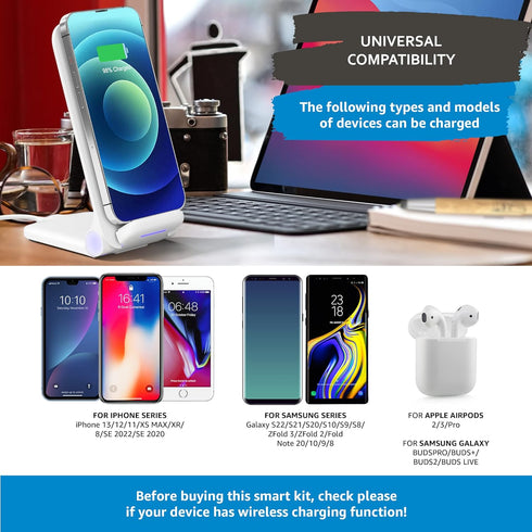 15W Foldable Wireless Fast Charger with Wall Charger and Stylus Pen-Wireless Charger Gift-iPhone Charger-Fast-Charging Samsung Galaxy with 28W Qui...