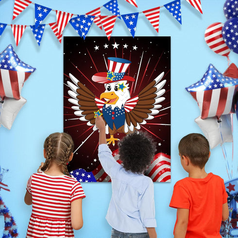 ASTARON Pin The Star on The Eagle Patriotic Party Game 4th of July Independence Day Party Activities Game, Poster with 36 Stickers & 3 blindfolds ...