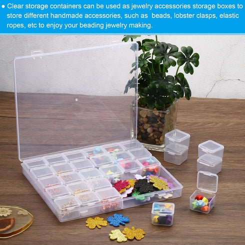 PATIKIL 8x7x1.1inch Bead Storage Containers Box, 1 Set Include Plastic Organizer Container with Hinged Lid, Label Sticker, Mini Storage Box for Be...
