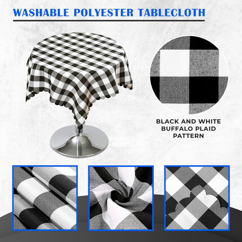 Buffalo Plaid Tablecloth 35 ? 35" - Black and White Checkered Tablecloth Style, Machine Washable Polyester, Waterproof, Easy to Care, Durable Smal...