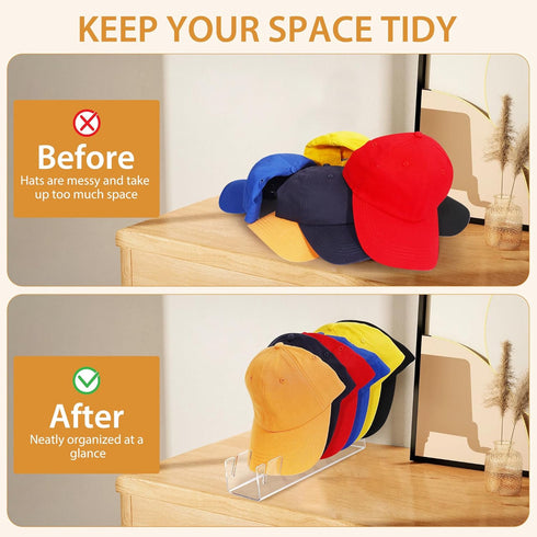 Hat Racks Acrylic 2Pcs Hat Stand for Baseball Caps Display & Organizer, No Install Hat Holder for 14 Baseball Caps, Acrylic Cap Organizer for Bedr...
