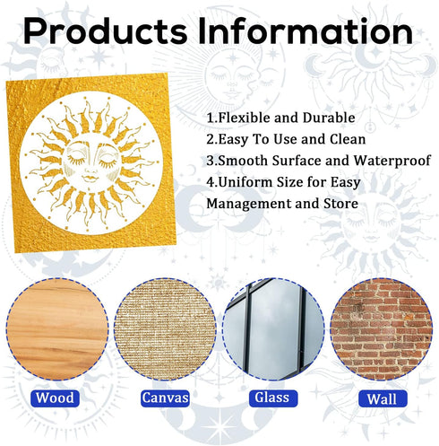 9pcs Mandala Sun and Moon Stencil, Star Sun and Moon Stencils Reusable Mandala Sun Stencils Decoration Moon Template for Painting Crafts Wood Wall...