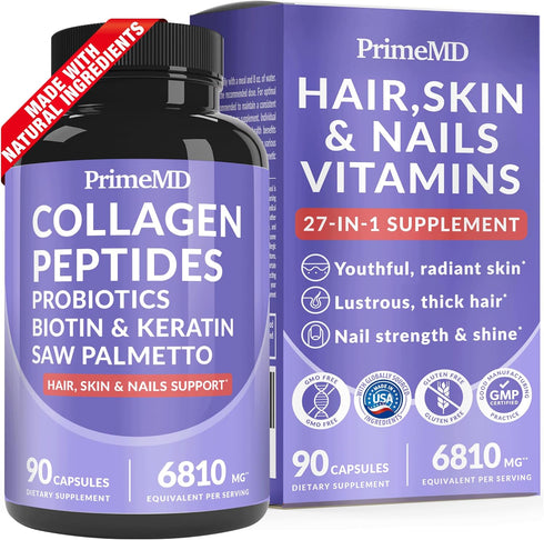 27-in-1 Hair Skin and Nails Vitamins (6180mg) w/Biotin 10000mcg - Biotin and Collagen Supplements for Men and Women - Hair Growth Vitamins, Kerati...