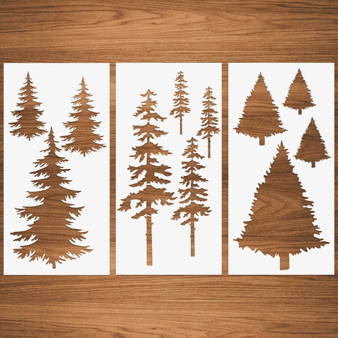 Tree Stencils, Tall Pine Fir Tree Cypress Cedar Fall Wall Stencil 3 Packs for Painting on Wood Furniture Canvas Home Decor Crafts Trees Reusable M...