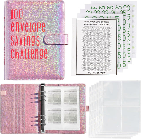 100 Envelopes Money Saving Challenge Binder, Save 5050 Dollars 100 Day Envelope Challenge Binder with 100 Cash Envelopes, Tracker, and Stickers...