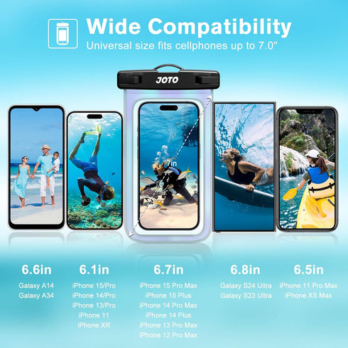 JOTO Universal Waterproof Phone Pouch Cellphone Dry Bag Case Cruise Beach Essentials for iPhone 15 14 13 12 11 Pro Max 8 7, Galaxy S23 S22 S21, Pi...