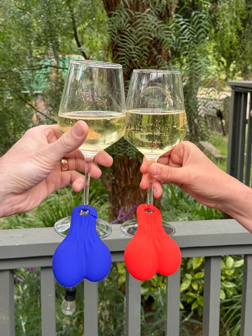 Wine Nutz - 6pcs Silicone Wine Glass Charms/Markers for Champagne Flutes Cocktails Martinis & More Rainbow Funny Gift Bachelorette Pride Party Bal...
