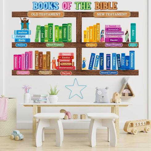 BeYumi Bible Learning Bookshelf Cutouts - 110Pcs Back to School Books of The Bible Learning Bulletin Board Set Faith Religious Christian Vacation ...