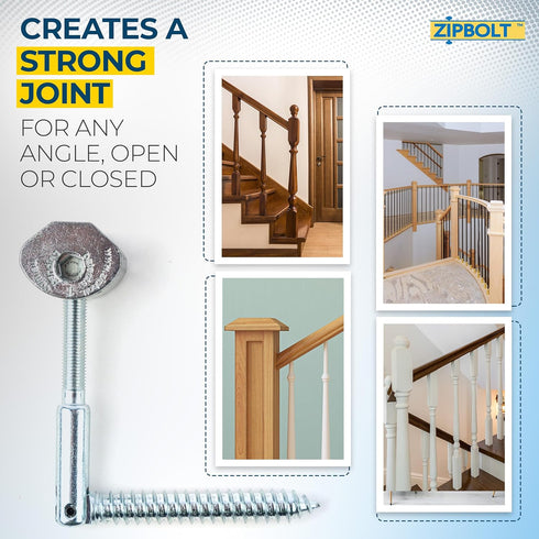 Zipbolt 11.560 Angled Railbolt — Angled Staircase Handrail to Newel Post Connector for Lower Connection, Residential and Commercial Installation, ...