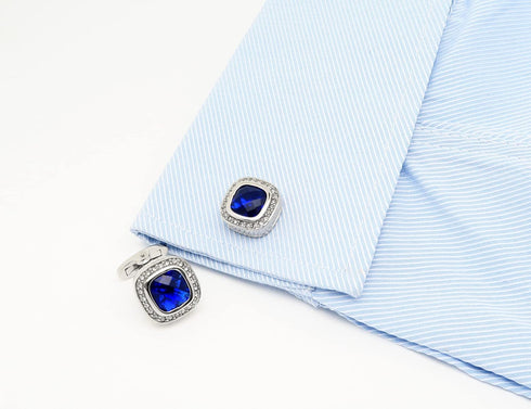 Silver Tone Blue Crystal Cufflinks for Men Wedding Dress Square Crystal Men Cuff Links for Shirt Party Birthday Anniversary Dress...