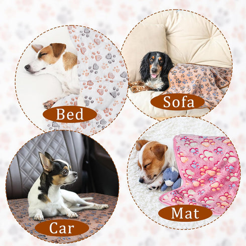 1 Pack 3 Blankets Super Soft Fluffy Premium Fleece Pet Blanket Flannel Paw Printed Throw for Dog Puppy Cat (Small 23x16'', Brown, Pink, White)...