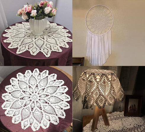 Damanni Cotton Handmade Crochet Lace Tablecloth Doilies Doily,Round,Beige,20 Inch,2PC...
