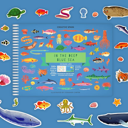 in The Deep Blue Sea Stickers + Coloring Book (500+ Ocean Animal Stickers for Kids & 12 Coloring Pages)- Side by Side Sticker Activity Book - Fun ...