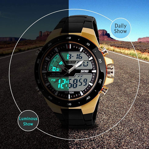 FANMIS Men's Analog Digital 50M Waterproof Sports Watch Military Multifunction Stopwatch Alarm Backlight Gold Watch...