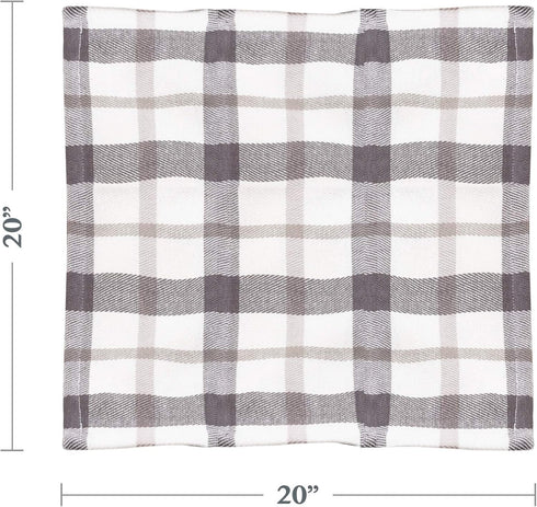 SARO LIFESTYLE Yuri Collection Plaid Design Cotton Napkin (Set of 4), 20", Grey...