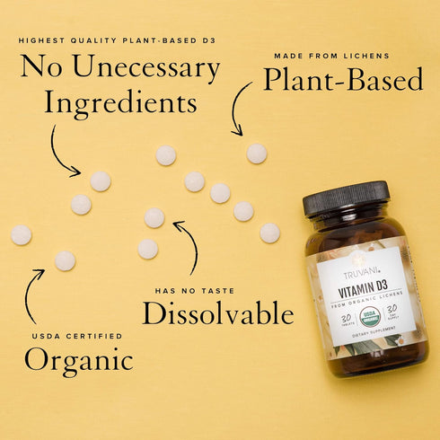 Truvani Vitamin D3 from Organic Lichen (30 Tablets)...