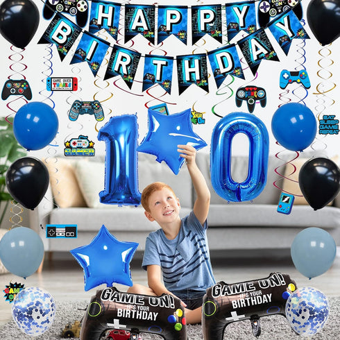 Vlipoeasn Video Game 10th Birthday Decorations for Boys Official Teenager Birthday Decorations 10th Birthday Video Game Party Supplies Blue Gamer ...