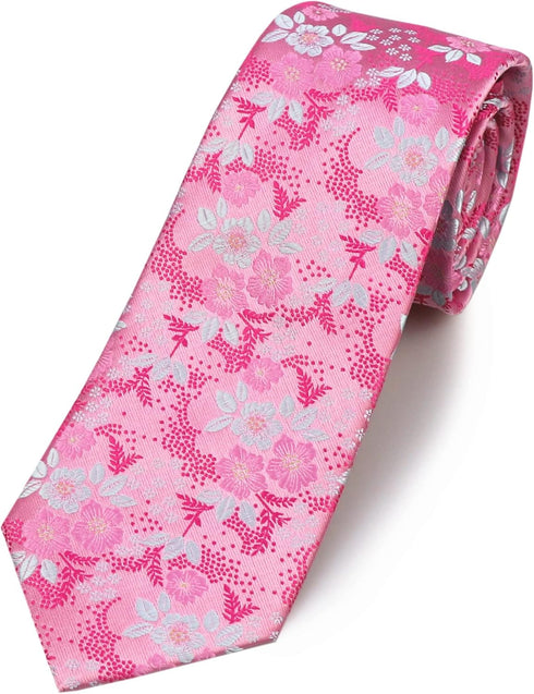 Elfeves Men's Women Boys Pink White Small Designer Jacquard Silk Tie Formal Self Necktie...