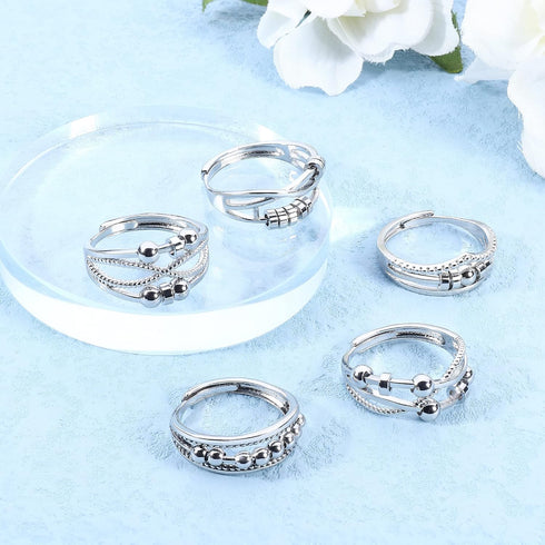 SAILIMUE 9Pcs Anti Anxiety Rings For Women Men Fidget Band Rings Set For Anxiety Unisex Adjustable Stacking Spinner Worry Stress Relief Ring With ...