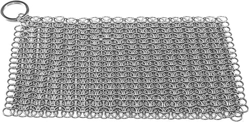 Cast Iron Scrubber 316 Stainless Steel Skillet Cleaner 8"x6" Chainmail Scrubber Scraper Chain Mail Link Scrub for Cast Iron Pre-Seasoned Pans, Gri...