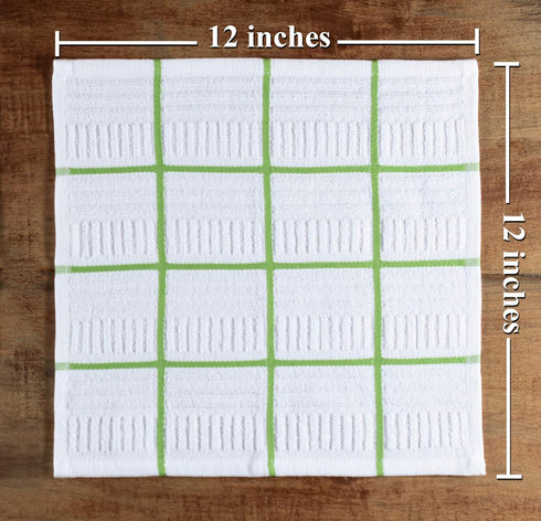 Sticky Toffee Cotton Dishcloths Set of 8, Green and White, 12 x 12 in, Absorbent Reusable Tea Towels and Cleaning Cloths, Oeko-Tex Cotton...