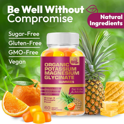 Potassium Magnesium Glycinate Supplement Gummies - High Absorption Potassium Chews - with Calcium Vitamins B6 B12 C D3 K2 Zinc - Vegan Sugar-Free ...
