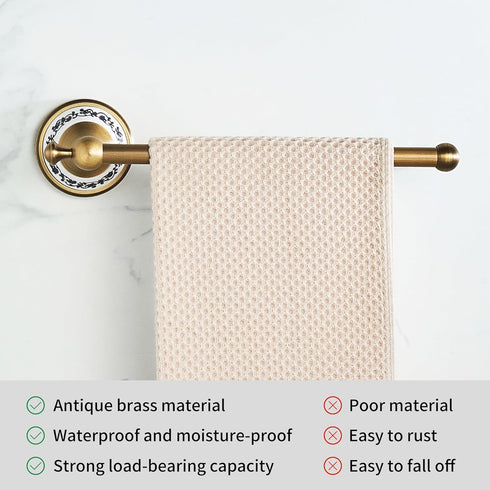 Hand Towel Bar for Bathroom Antique Bronze Brass, Rustproof Wall Mounted Towel Rack Hanger Bathroom Hardware Accessories Towel Holder,Porcelain De...