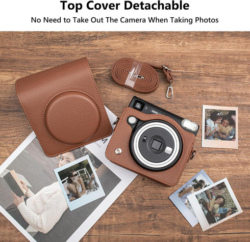 Protective Case for Fujifilm Instax Square SQ40 Instant Camera - Vintage PU Leather Camera bag with Adjustable Shoulder Strap - Classic Brown...