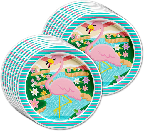 Pink Flamingo Birthday Party Supplies - Flamingo Bridal Shower - Flamingo Baby Shower - Flamingo 1st Birthday | Tableware Set Includes Plates Napk...