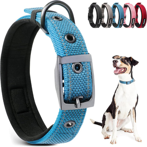 PetiFine Neoprene Padded Dog Collar, Heavy Duty Comfort Dog Collar with Durable Metal Buckle, Reflective Adjustable Belt Buckle Dog Collars for Sm...
